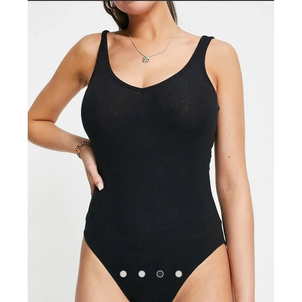 Brave Soul Women's Solid Sleeveless Brenda V-Neck Bodysuit LH2 Black XS NWT